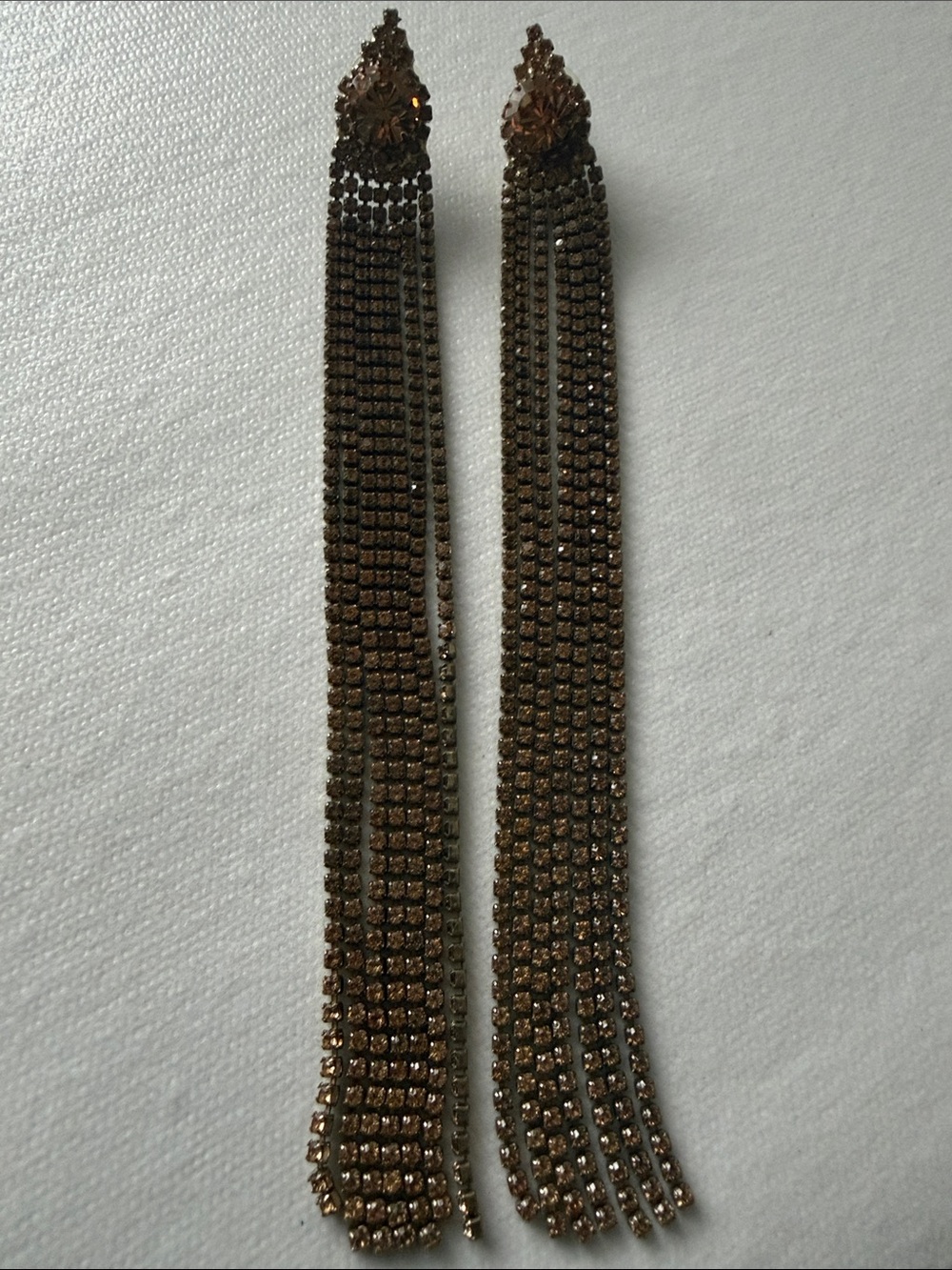 Long Brown Crystal Fringe Drop Earrings